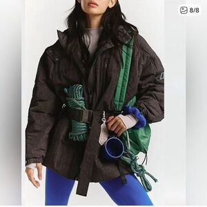 New Free People FP Movement Tricked Out Trek Utility Puffer Jacket Sz M Black